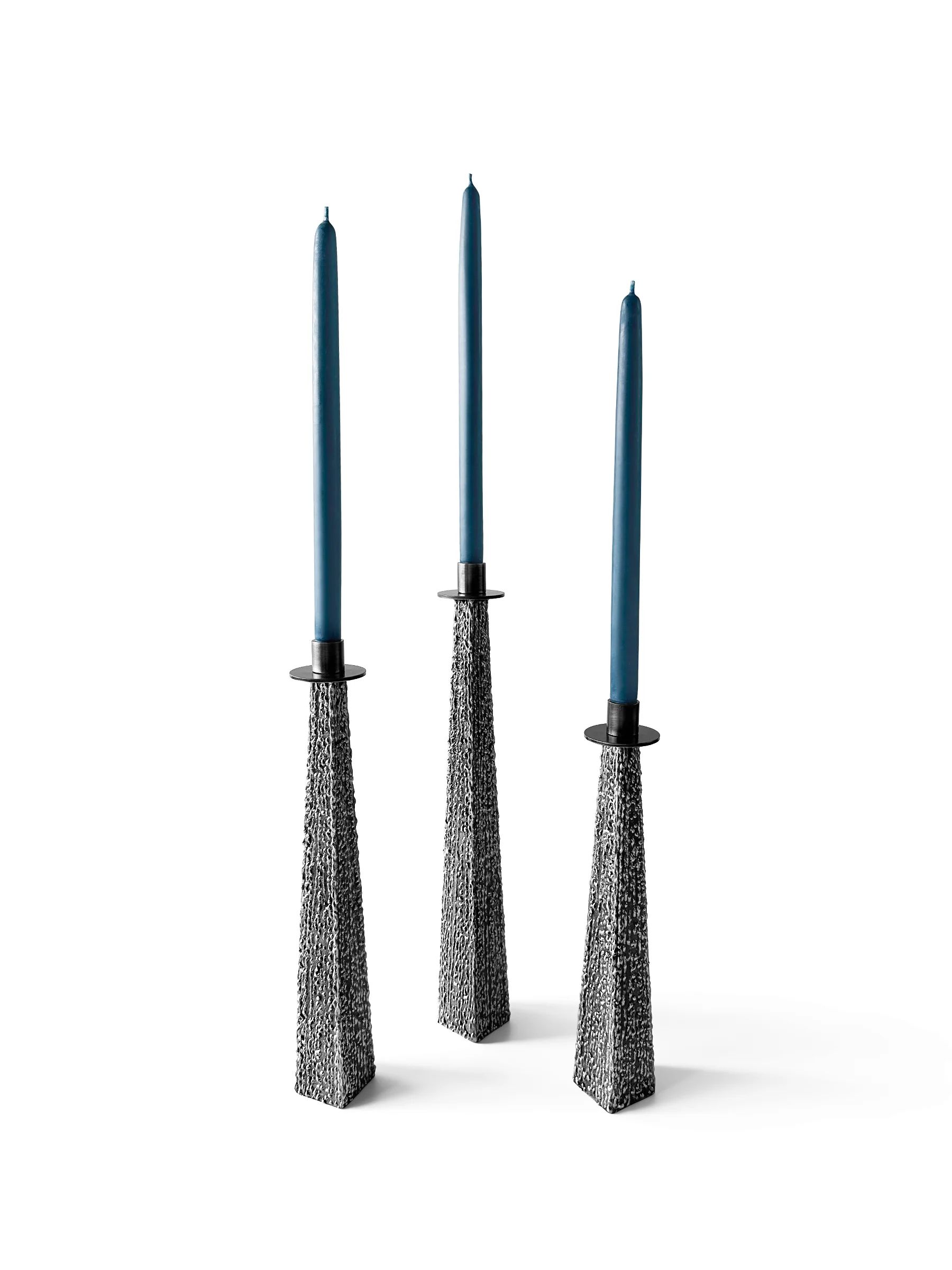 Stainless Textured Taper Candle Holders  by Michael Daniel Metal Design