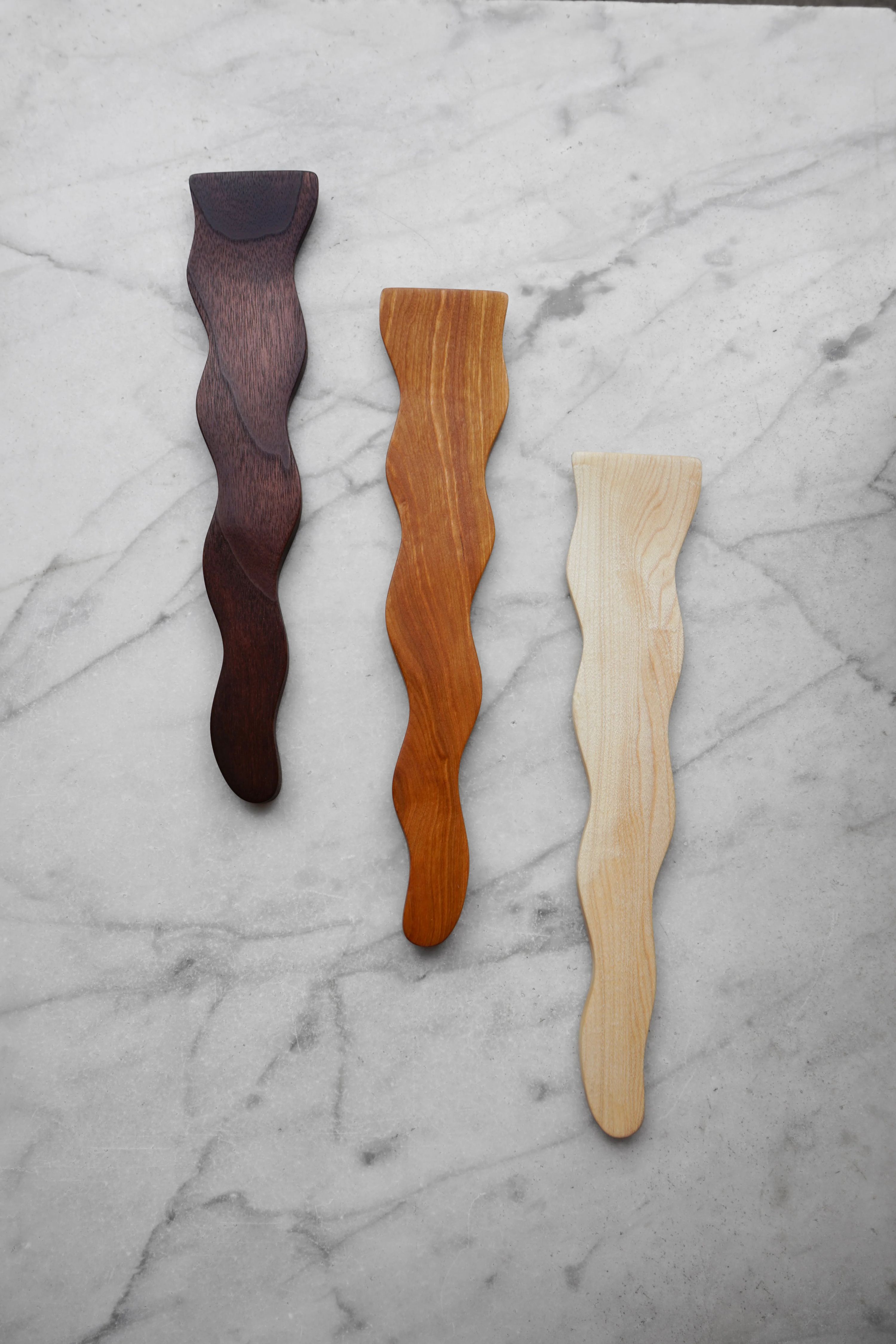 Flat Line - Wavy Spatula - Walnut, Cherry, or Maple Wood by Four Leaf Wood Shop 