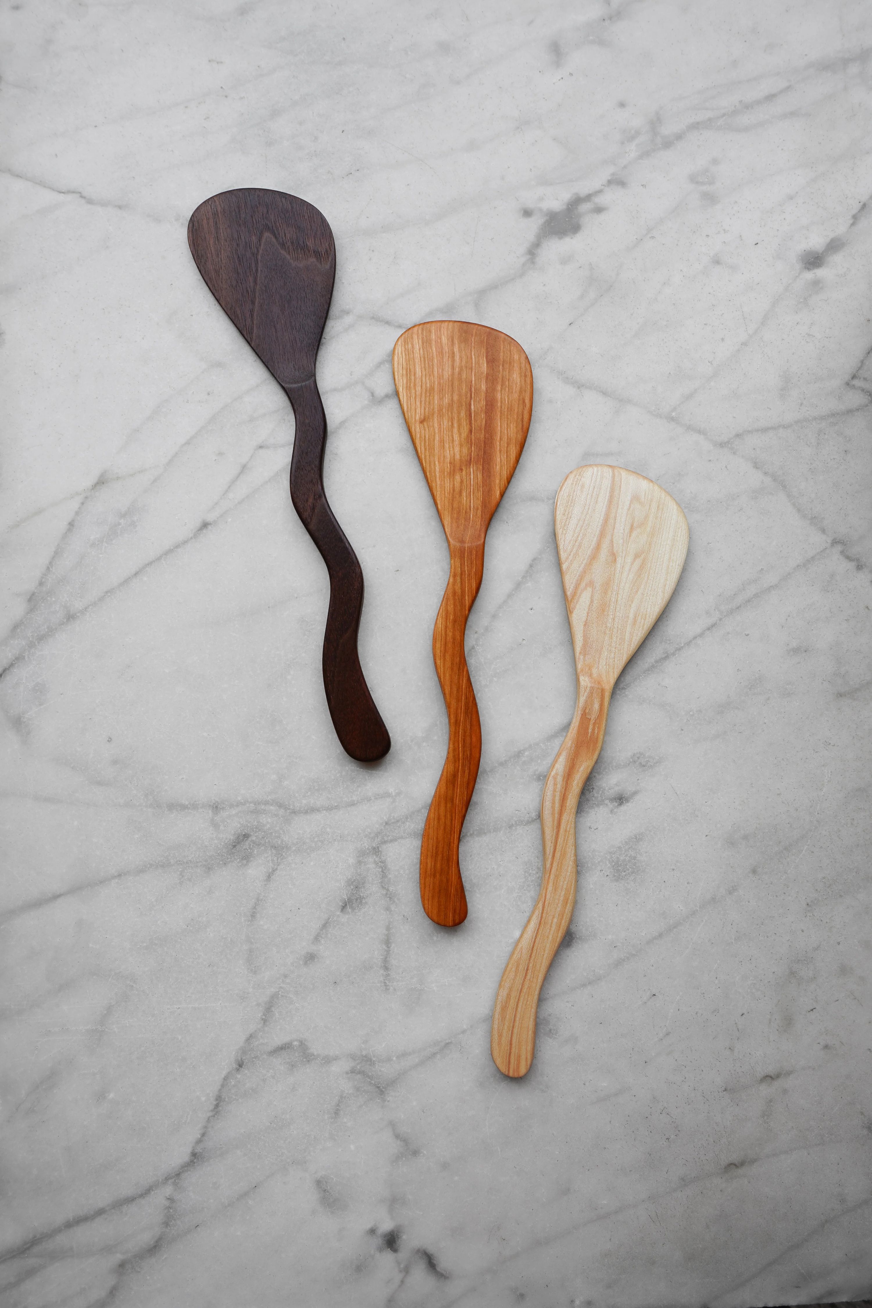 Flat Line - Squiggly Spatula - Walnut, Cherry, or Maple Wood by Four Leaf Wood Shop 