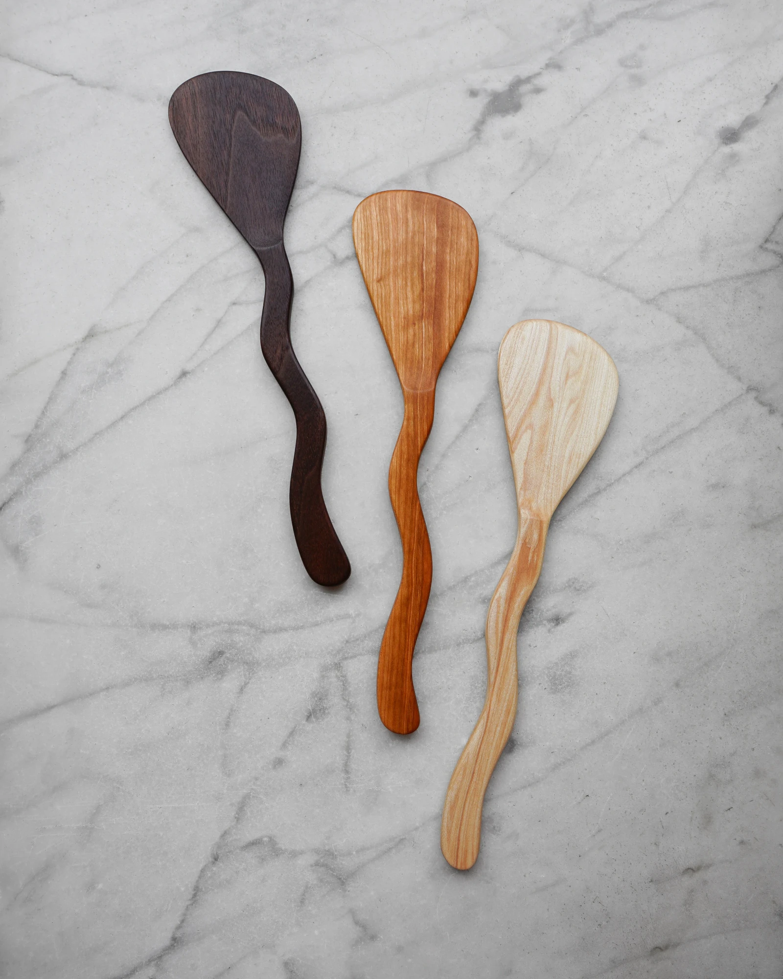 Flat Line - Squiggly Spatula - Walnut, Cherry, or Maple Wood by Four Leaf Wood Shop