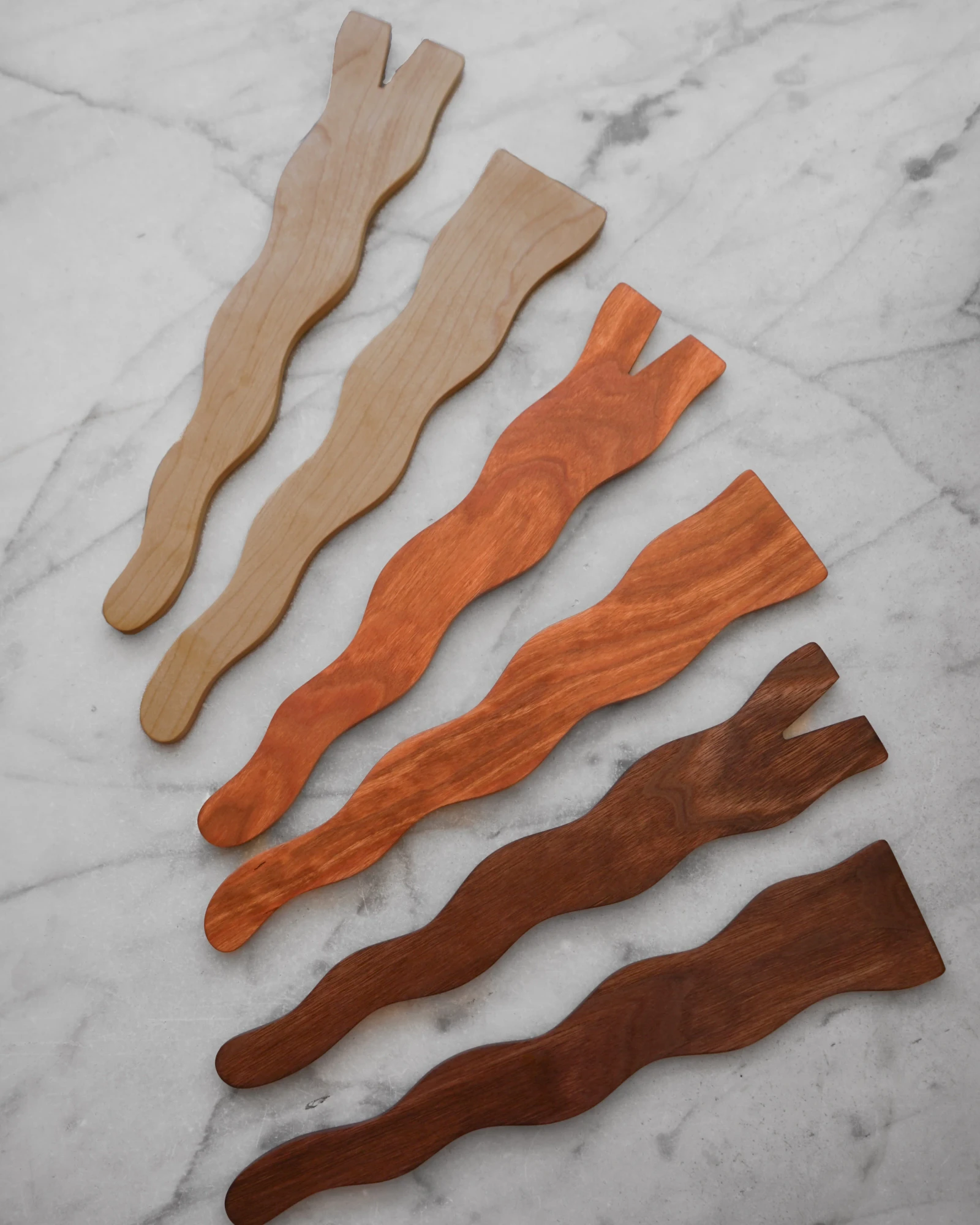 Flat Line - Wavy Salad Set - Walnut, Cherry, or Maple Wood by Four Leaf Wood Shop