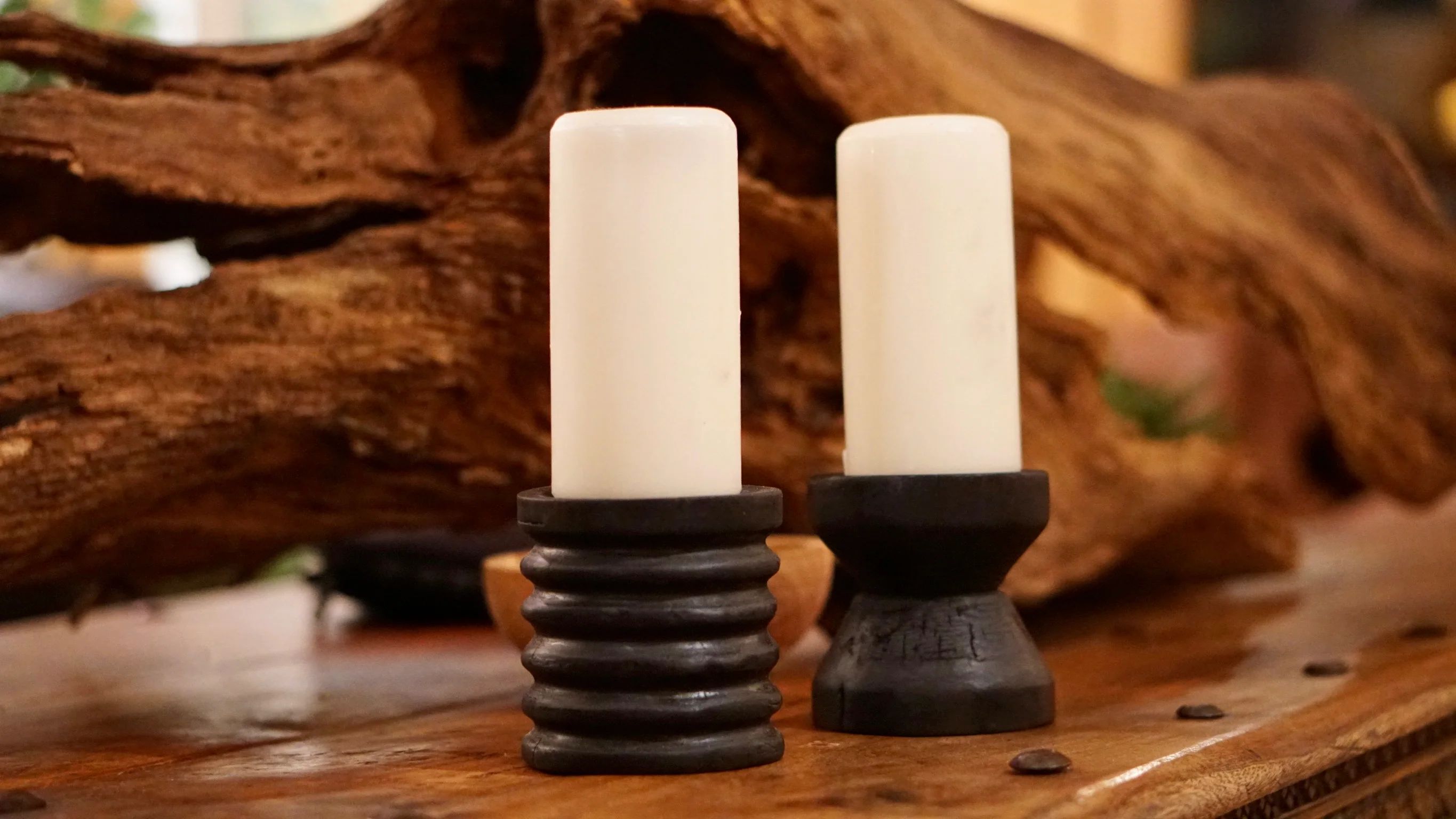 Small Yakisugi Wooden Candle Holders 2