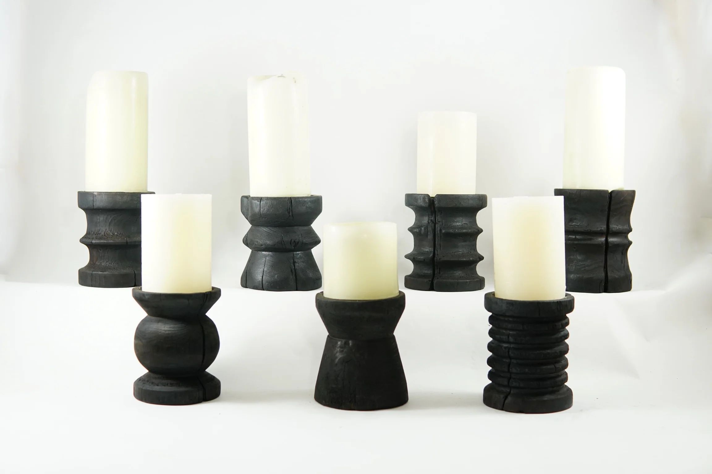 Small Yakisugi Wooden Candle Holders 3