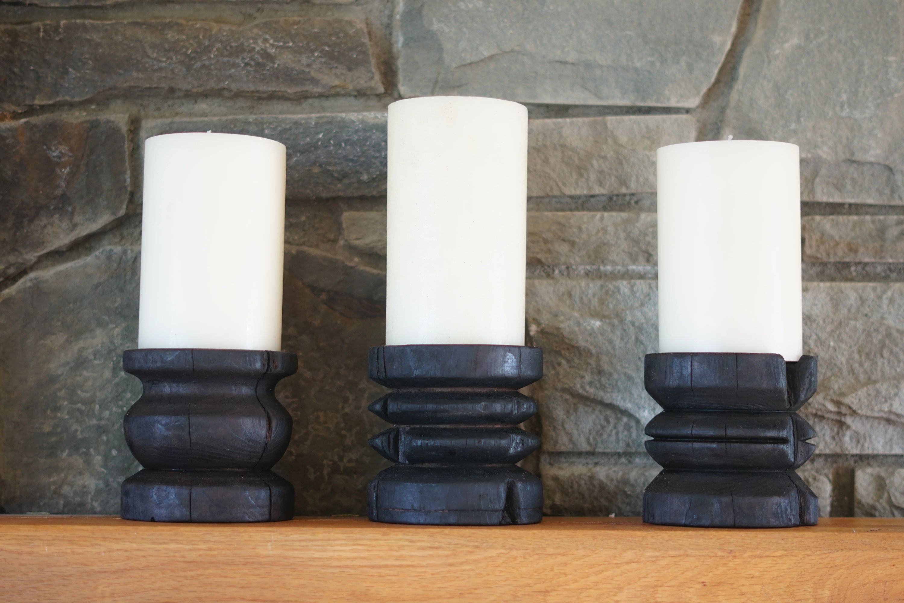 Wide Yakisugi Pillar Candle Holder by Seven Cedars NY