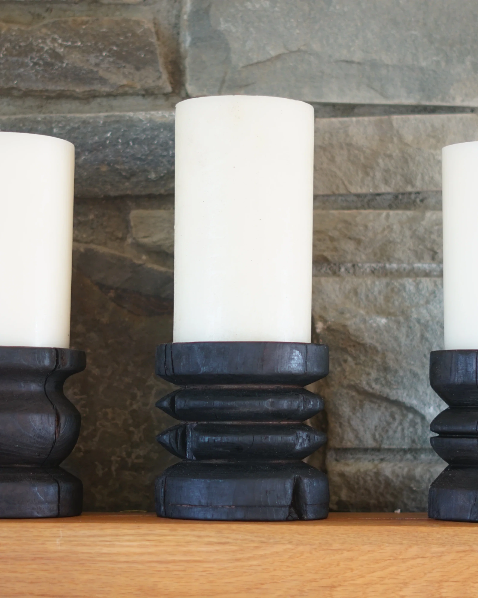 Wide Yakisugi Pillar Candle Holder by Seven Cedars NY