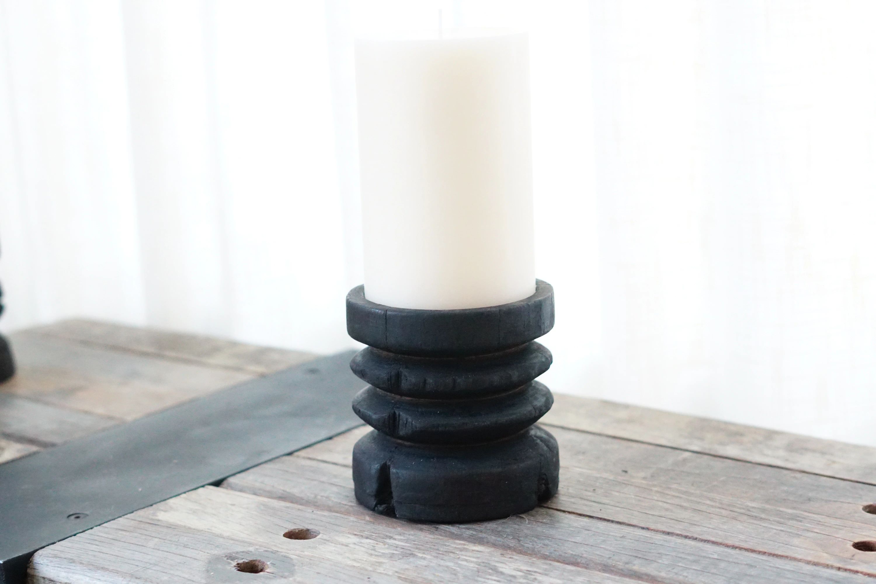 Wide Yakisugi Pillar Candle Holder 2