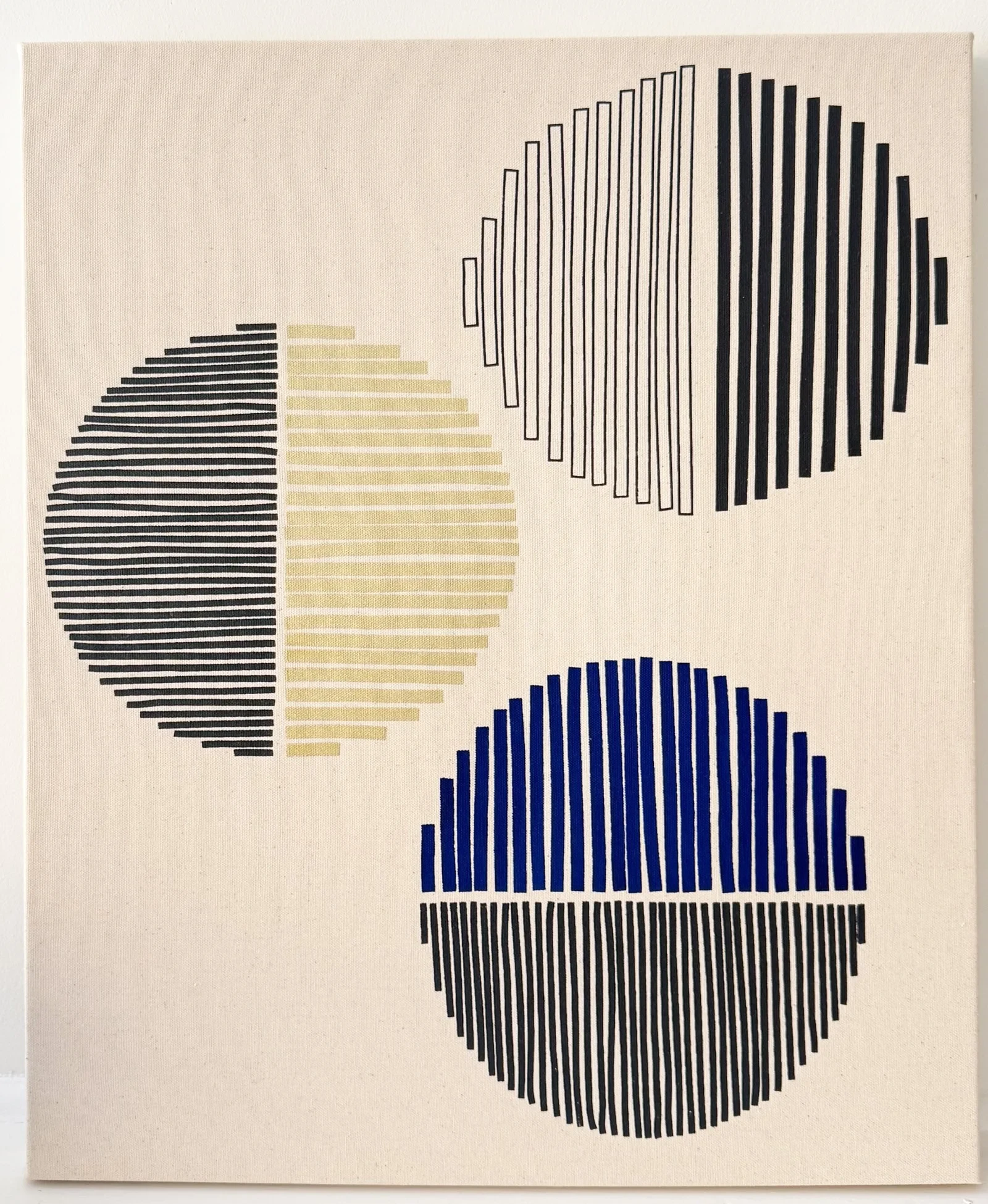 Wall Hanging/3 Moons in Charcoal, Blue + Gold by olgajoan